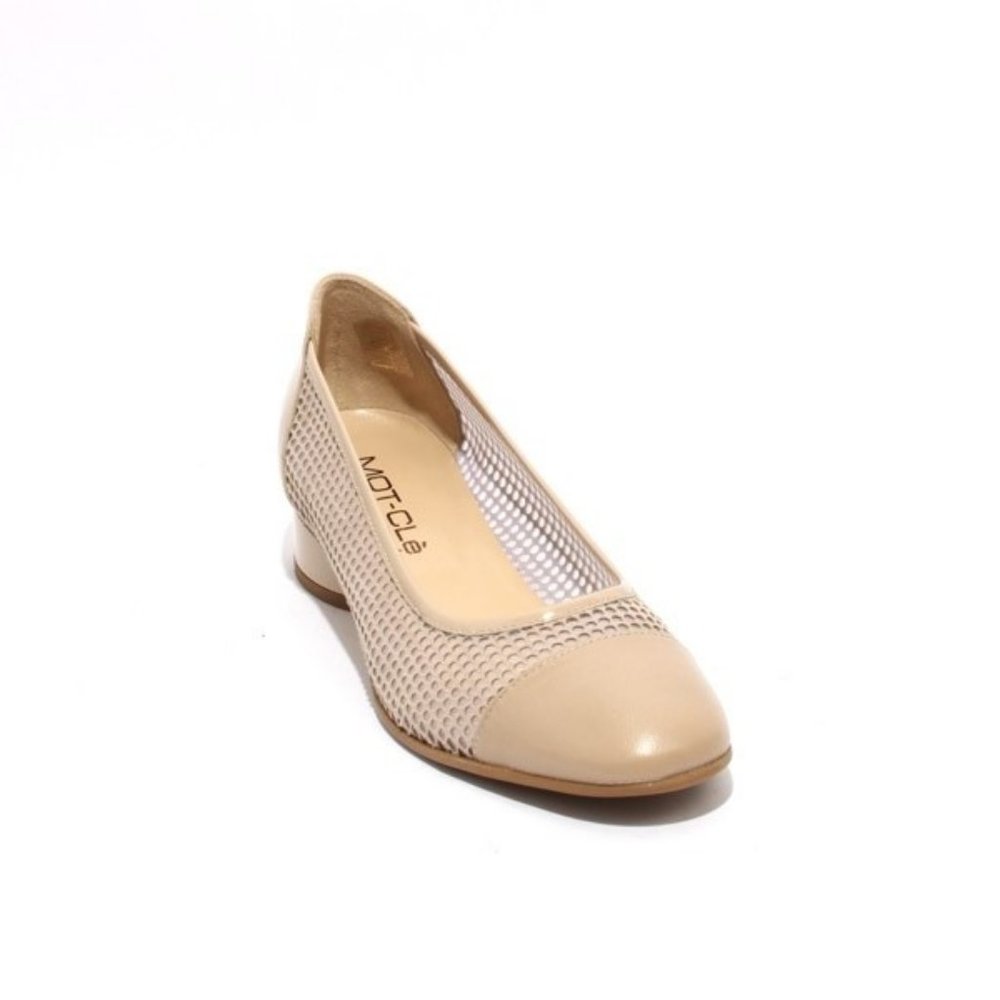 ITALIAN Beige Suede Leather Mesh Heels Pumps
